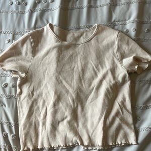 Light pink cropped lettuce American Eagle top